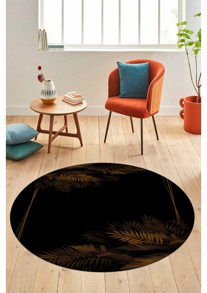 Modern Yaprak Desen Dijital Kaymaz Yıkanabilir Yuvarlak Mutfak Salon Halısı Y-Modern-26-Kahve fiyatları
