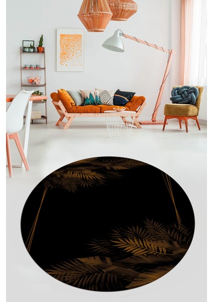 Modern Yaprak Desen Dijital Kaymaz Yıkanabilir Yuvarlak Mutfak Salon Halısı Y-Modern-26-Kahve modelleri