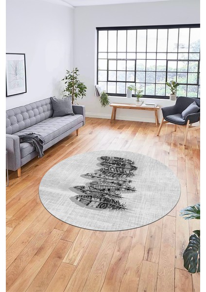 Baskılı Kaymaz Yıkanabilir Modern Yaprak Desen Yuvarlak Salon Halısı Y-Modern-50-Gri fiyatları