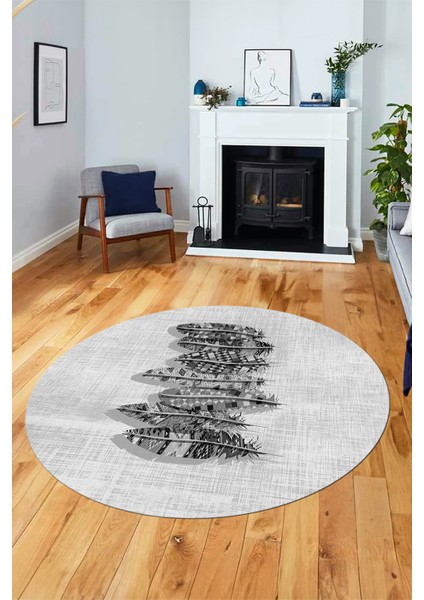 Baskılı Kaymaz Yıkanabilir Modern Yaprak Desen Yuvarlak Salon Halısı Y-Modern-50-Gri modelleri