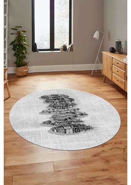 Baskılı Kaymaz Yıkanabilir Modern Yaprak Desen Yuvarlak Salon Halısı Y-Modern-50-Gri fırsatları