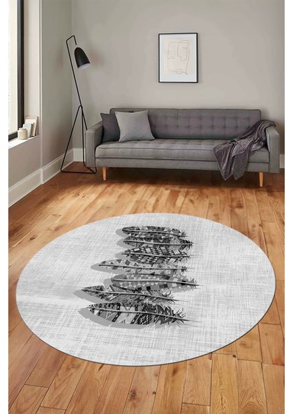 Baskılı Kaymaz Yıkanabilir Modern Yaprak Desen Yuvarlak Salon Halısı Y-Modern-50-Gri indirimleri