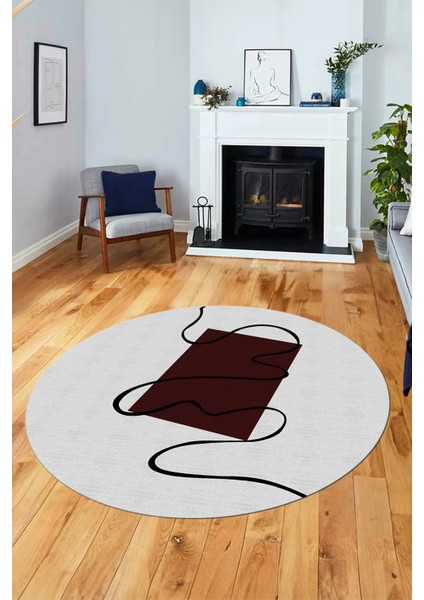 Baskılı Kaymaz Yıkanabilir Modern Yuvarlak Mutfak Halısı Salon Halısı Y-Modern-61-Bordo fiyatları