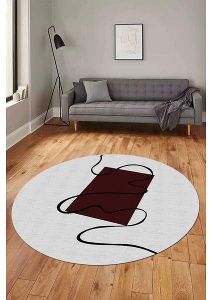 Baskılı Kaymaz Yıkanabilir Modern Yuvarlak Mutfak Halısı Salon Halısı Y-Modern-61-Bordo fırsatları