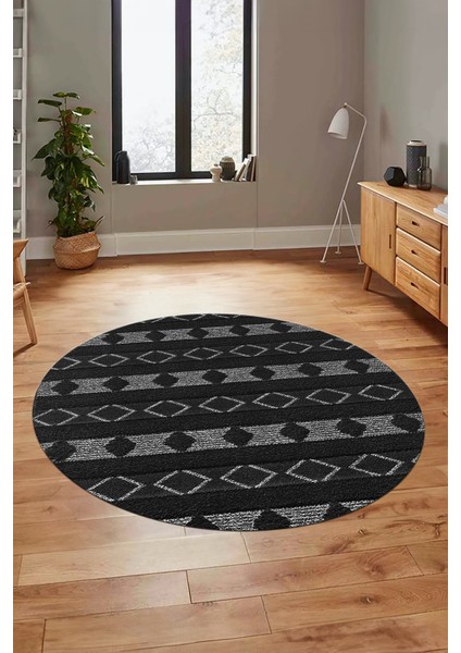 Baskılı Kaymaz Yıkanabilir Kilim Desen Yuvarlak Mutfak Halısı Salon Halısı Y-Modern-64-Antrasit modelleri