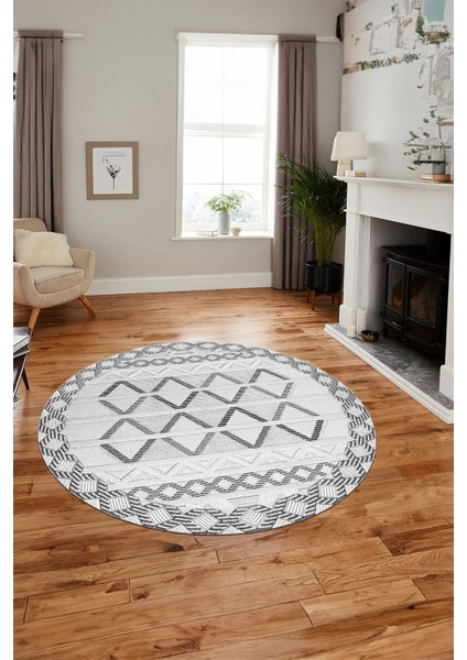 Kilim Desen Modern Tasarım Kaymaz Yıkanabilir Yuvarlak Mutfak Salon Halısı Y-Modern-81-Gri fırsatları