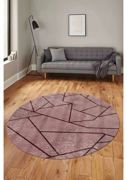 Sade Desenli Baskılı Kaymaz Taban Yıkanabilir Yuvarlak Mutfak Salon Halısı Y-MODERN-117-BORDO