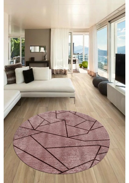 Sade Desenli Baskılı Kaymaz Taban Yıkanabilir Yuvarlak Mutfak Salon Halısı Y-MODERN-117-BORDO modelleri