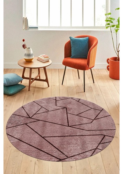 Sade Desenli Baskılı Kaymaz Taban Yıkanabilir Yuvarlak Mutfak Salon Halısı Y-MODERN-117-BORDO fırsatları