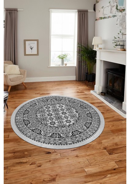 Etnik Desen Baskılı Kaymaz Taban Yıkanabilir Modern Yuvarlak Salon Halısı Y-MODERN-113-GRİ fiyatları