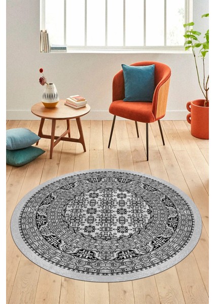 Etnik Desen Baskılı Kaymaz Taban Yıkanabilir Modern Yuvarlak Salon Halısı Y-MODERN-113-GRİ fırsatları