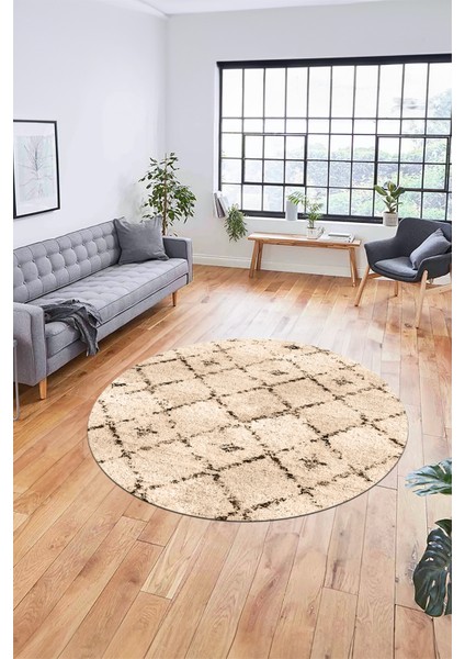 Baskılı Kaymaz Yıkanabilir Kilim Desen Yuvarlak Mutfak Halısı Salon Halısı Y-Modern-57-Bej fiyatları