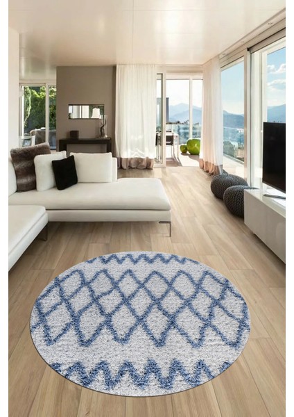 Modern Kilim Desen Dijital Kaymaz Yıkanabilir Yuvarlak Mutfak Salon Halısı Y-Modern-92-Mavi fırsatları