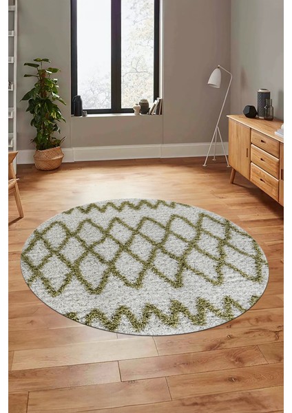 Modern Kilim Desen Dijital Kaymaz Yıkanabilir Yuvarlak Mutfak Salon Halısı Y-Modern-92-Yeşil