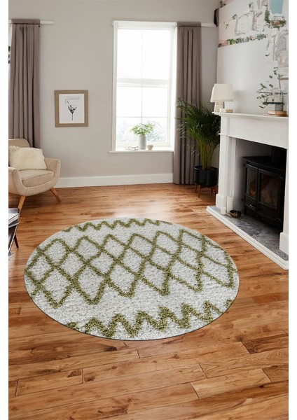 Modern Kilim Desen Dijital Kaymaz Yıkanabilir Yuvarlak Mutfak Salon Halısı Y-Modern-92-Yeşil modelleri