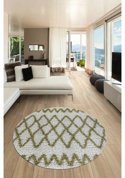 Modern Kilim Desen Dijital Kaymaz Yıkanabilir Yuvarlak Mutfak Salon Halısı Y-Modern-92-Yeşil fırsatları