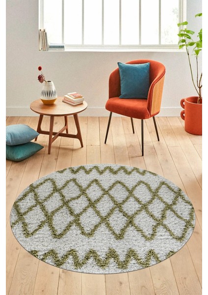 Modern Kilim Desen Dijital Kaymaz Yıkanabilir Yuvarlak Mutfak Salon Halısı Y-Modern-92-Yeşil indirimleri