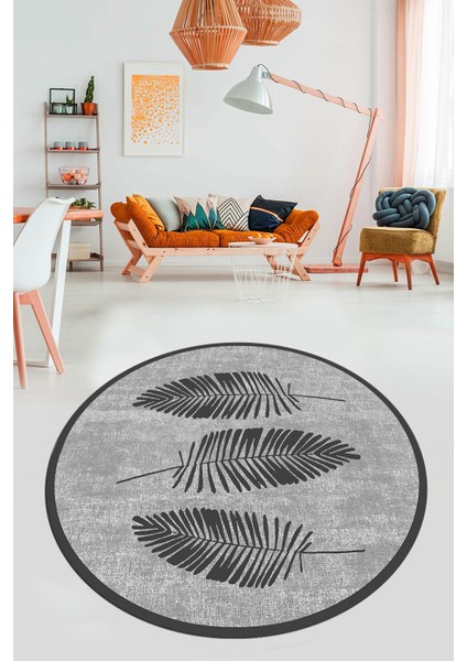Baskılı Kaymaz Yıkanabilir Modern Yaprak Desen Yuvarlak Mutfak Salon Halısı Y-Modern-41-Gri fiyatları