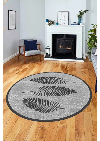 Baskılı Kaymaz Yıkanabilir Modern Yaprak Desen Yuvarlak Mutfak Salon Halısı Y-Modern-41-Gri fırsatları