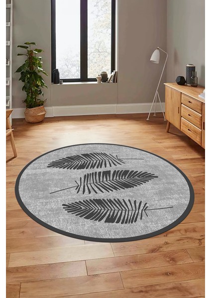 Baskılı Kaymaz Yıkanabilir Modern Yaprak Desen Yuvarlak Mutfak Salon Halısı Y-Modern-41-Gri indirimleri