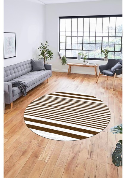 Baskılı Kaymaz Yıkanabilir Sade Modern Yuvarlak Mutfak Halısı Salon Halısı Y-Modern-63-Kahve
