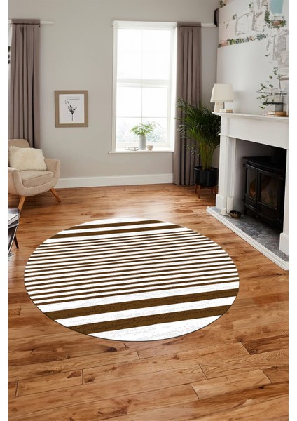 Baskılı Kaymaz Yıkanabilir Sade Modern Yuvarlak Mutfak Halısı Salon Halısı Y-Modern-63-Kahve indirimleri