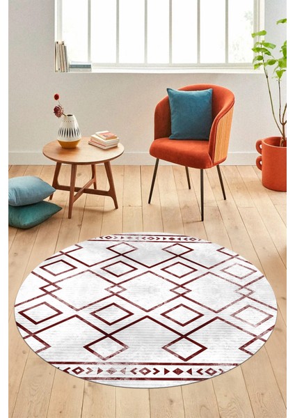 Modern Sade Desen Dijital Kaymaz Yıkanabilir Yuvarlak Mutfak Salon Halısı Y-Modern-91-Bordo indirimleri