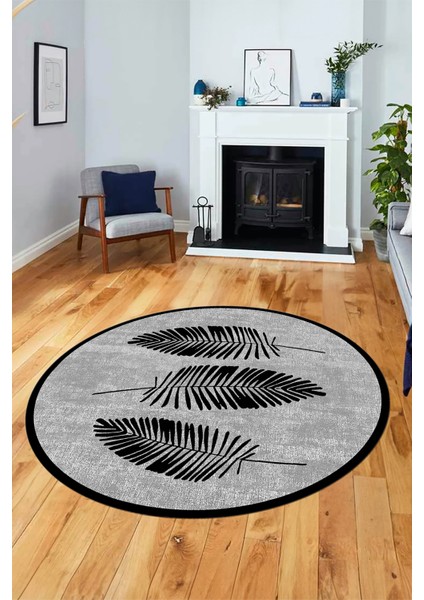 Baskılı Kaymaz Yıkanabilir Modern Yaprak Desen Yuvarlak Mutfak Salon Halısı Y-Modern-41-Siyah fırsatları