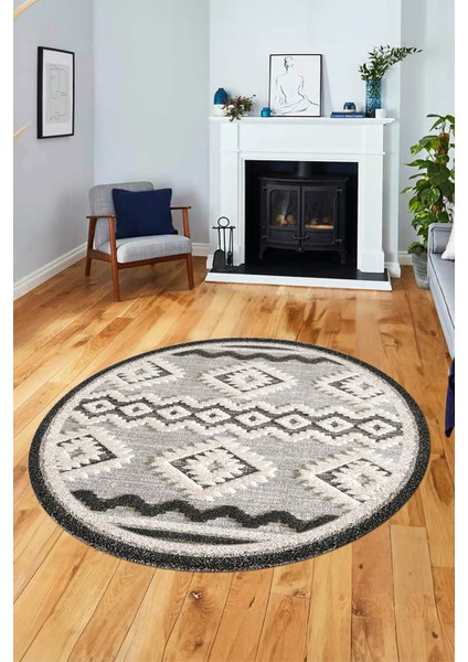 3D Kaymaz Yıkanabilir Şık Kilim Desen Yuvarlak Mutfak Halısı Salon Halısı Y-Modern-68-Krem fiyatları