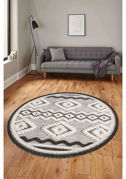 3D Kaymaz Yıkanabilir Şık Kilim Desen Yuvarlak Mutfak Halısı Salon Halısı Y-Modern-68-Krem fırsatları