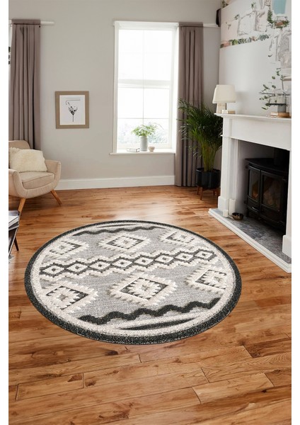 3D Kaymaz Yıkanabilir Şık Kilim Desen Yuvarlak Mutfak Halısı Salon Halısı Y-Modern-68-Krem indirimleri