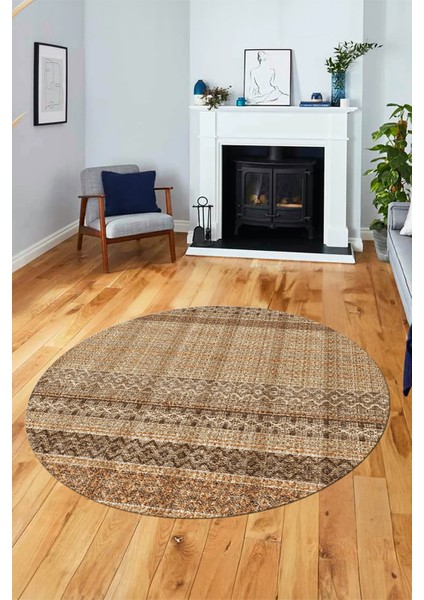 Baskılı Kaymaz Yıkanabilir Şık Kilim Desen Yuvarlak Mutfak Halısı Salon Halısı Y-Modern-70-Kahve fiyatları