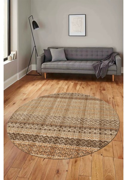 Baskılı Kaymaz Yıkanabilir Şık Kilim Desen Yuvarlak Mutfak Halısı Salon Halısı Y-Modern-70-Kahve fırsatları
