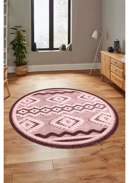 3D Kaymaz Yıkanabilir Şık Kilim Desen Yuvarlak Mutfak Halısı Salon Halısı Y-Modern-68-Pembe modelleri