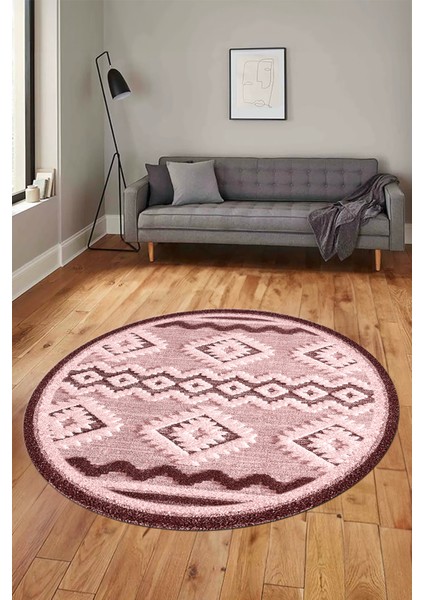 3D Kaymaz Yıkanabilir Şık Kilim Desen Yuvarlak Mutfak Halısı Salon Halısı Y-Modern-68-Pembe fırsatları