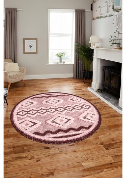 3D Kaymaz Yıkanabilir Şık Kilim Desen Yuvarlak Mutfak Halısı Salon Halısı Y-Modern-68-Pembe indirimleri