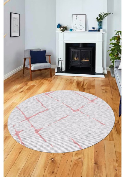 Şık Sade Modern Desenli Dijital Kaymaz Yıkanabilir Yuvarlak Mutfak Salon Halısı Y-Modern-72-Pembe