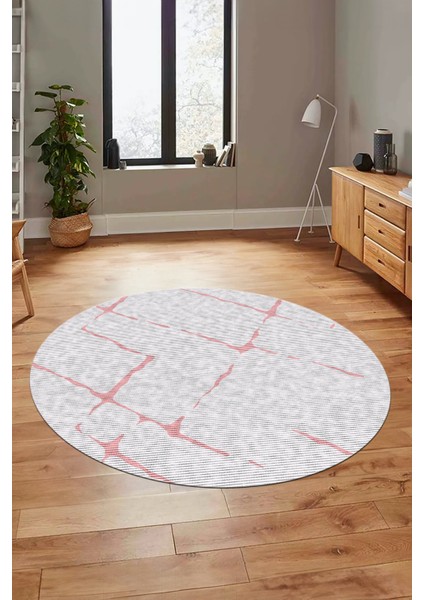 Şık Sade Modern Desenli Dijital Kaymaz Yıkanabilir Yuvarlak Mutfak Salon Halısı Y-Modern-72-Pembe