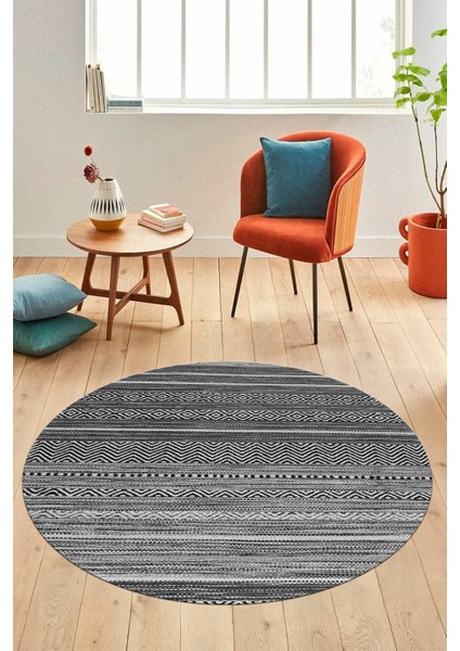 Modern Kilim Desenli Dijital Kaymaz Yıkanabilir Yuvarlak Mutfak Salon Halısı Y-Modern-17-Gri fiyatları