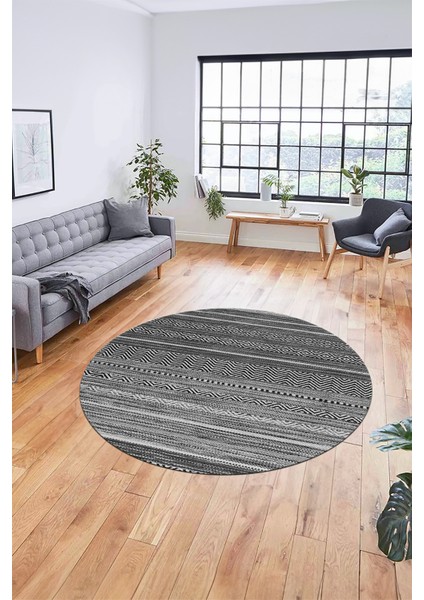 Modern Kilim Desenli Dijital Kaymaz Yıkanabilir Yuvarlak Mutfak Salon Halısı Y-Modern-17-Gri fırsatları