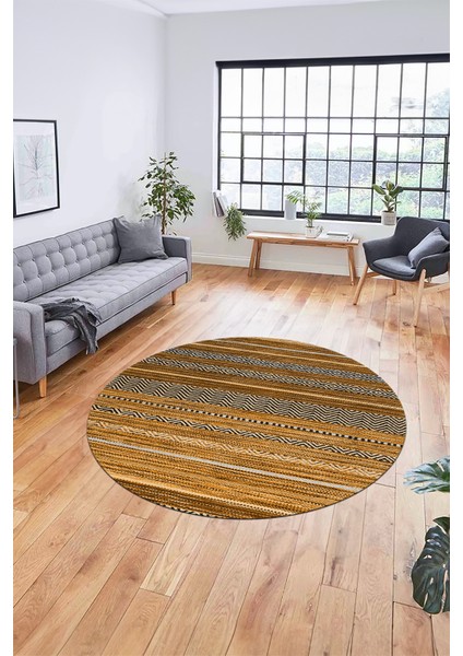 Modern Kilim Desenli Dijital Kaymaz Yıkanabilir Yuvarlak Mutfak Salon Halısı Y-Modern-17-Kahve fırsatları