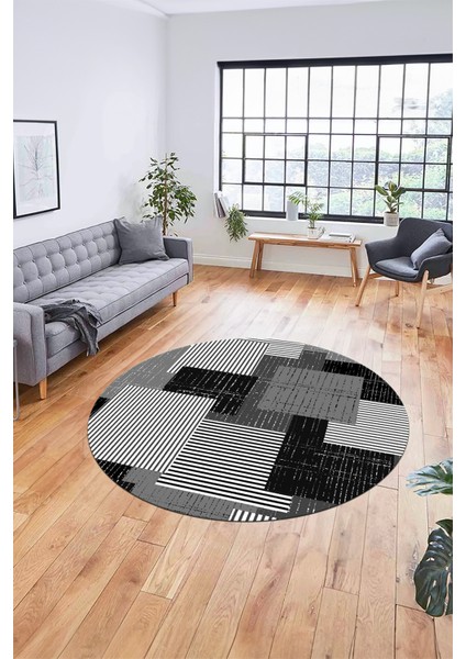 Baskılı Kaymaz Yıkanabilir Yuvarlak Mutfak Halısı Salon Halısı Y-Modern-47-Gri fiyatları