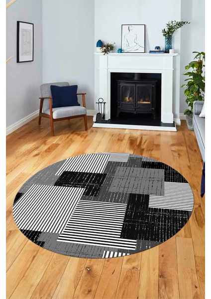 Baskılı Kaymaz Yıkanabilir Yuvarlak Mutfak Halısı Salon Halısı Y-Modern-47-Gri modelleri