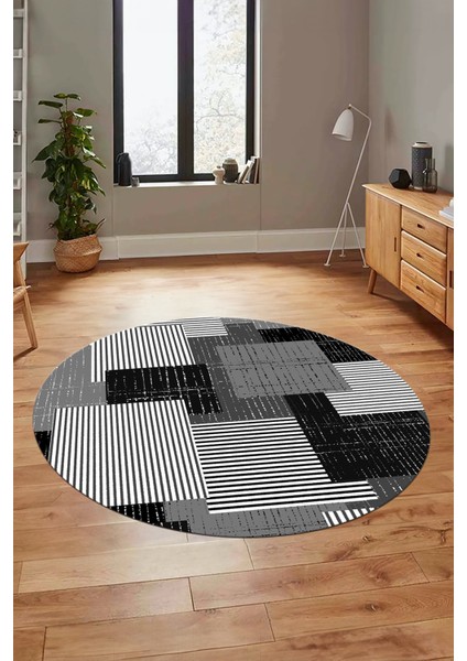 Baskılı Kaymaz Yıkanabilir Yuvarlak Mutfak Halısı Salon Halısı Y-Modern-47-Gri fırsatları