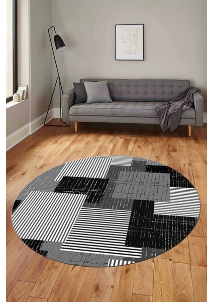 Baskılı Kaymaz Yıkanabilir Yuvarlak Mutfak Halısı Salon Halısı Y-Modern-47-Gri indirimleri