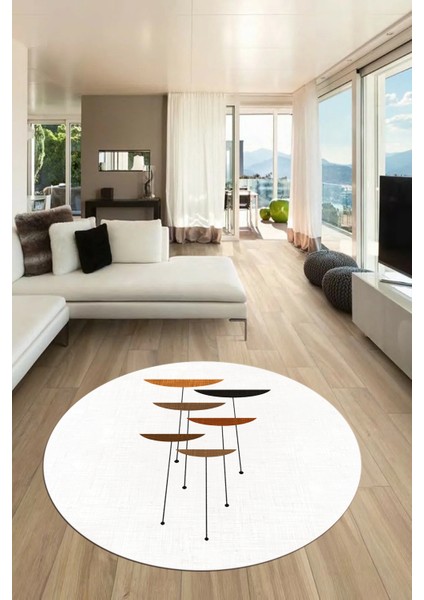 Baskılı Kaymaz Taban Yıkanabilir Modern Yuvarlak Mutfak Salon Halısı Y-MODERN-112-BEYAZ modelleri