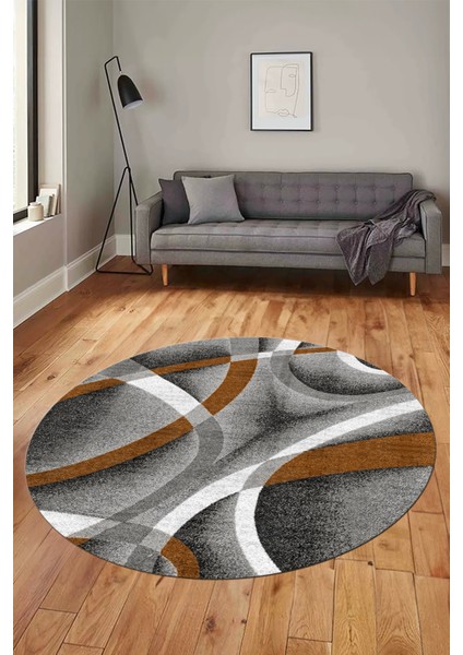3D Baskılı Kaymaz Taban Yıkanabilir Modern Yuvarlak Mutfak Salon Halısı Y-Modern-97-Kahve fiyatları