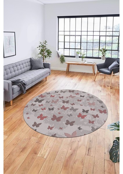 Baskılı Kaymaz Yıkanabilir Modern Kelebek Desen Yuvarlak Salon Halısı Y-Modern-51-Pembe fiyatları