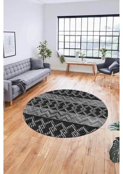Baskılı Kaymaz Yıkanabilir Şık Yuvarlak Mutfak Halısı Salon Halısı Y-Modern-56-Antrasit fiyatları