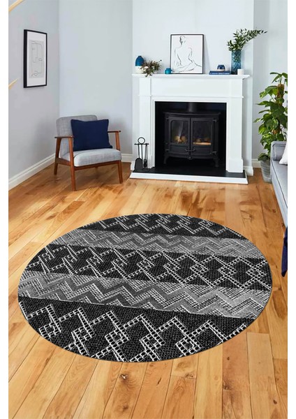 Baskılı Kaymaz Yıkanabilir Şık Yuvarlak Mutfak Halısı Salon Halısı Y-Modern-56-Antrasit modelleri